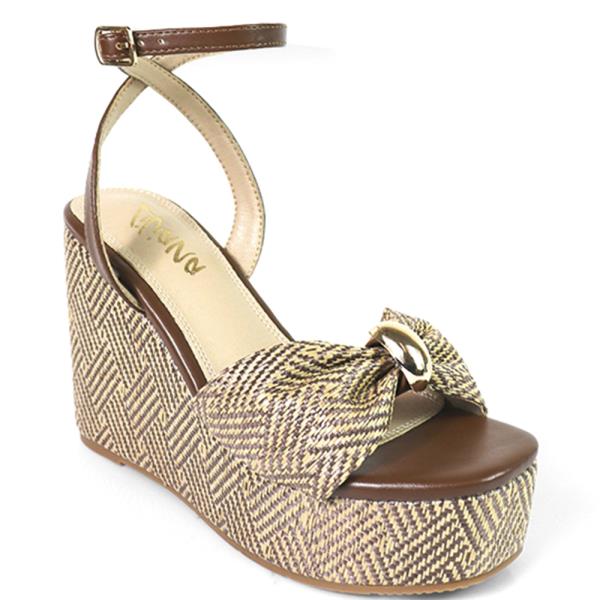 GATHERED RAFFIA WEDGE W GOLD RING