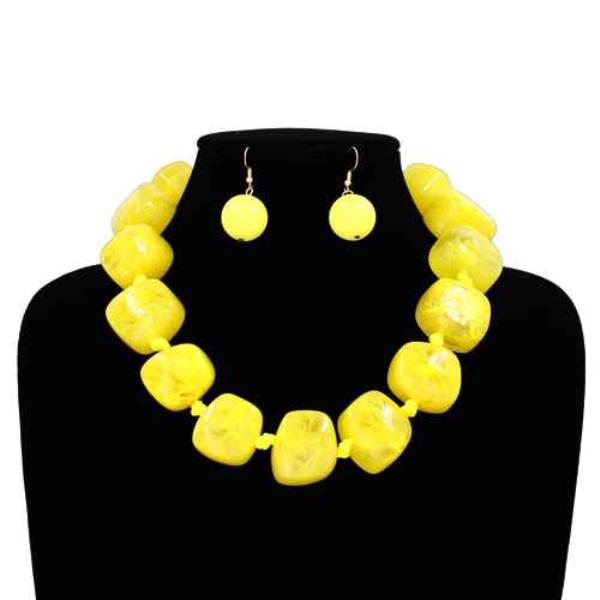 RESIN BEAD NECKLACE EARRING SET