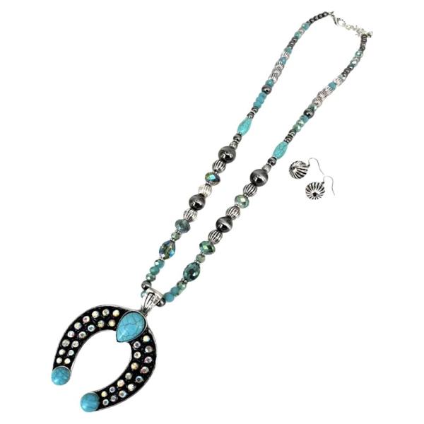 WESTERN HORSESHOE TURQUOISE PENDANT NECKLACE EARRING SET