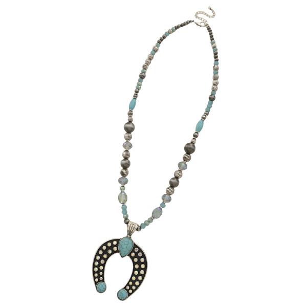 WESTERN HORSESHOE TURQUOISE PENDANT NECKLACE EARRING SET
