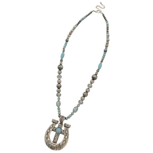 WESTERN HORSESHOE TURQUOISE PENDANT NECKLACE EARRING SET