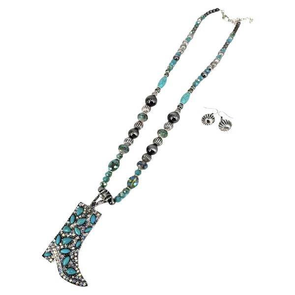 WESTERN TURQUOISE HORSESHOE STATEMENT NECKLACE EARRING SET