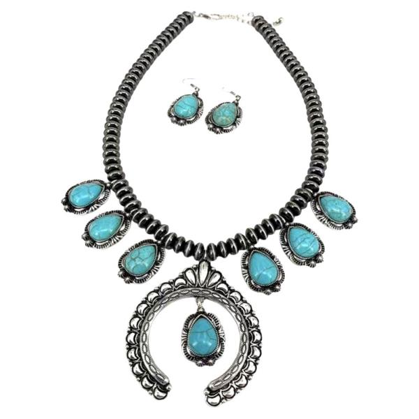 WESTERN TURQUOISE HORSESHOE STATEMENT NECKLACE EARRING SET