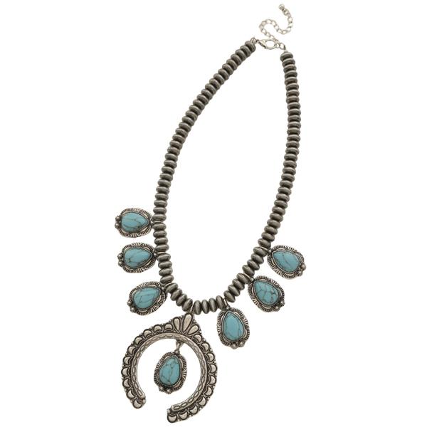 WESTERN TURQUOISE HORSESHOE STATEMENT NECKLACE EARRING SET