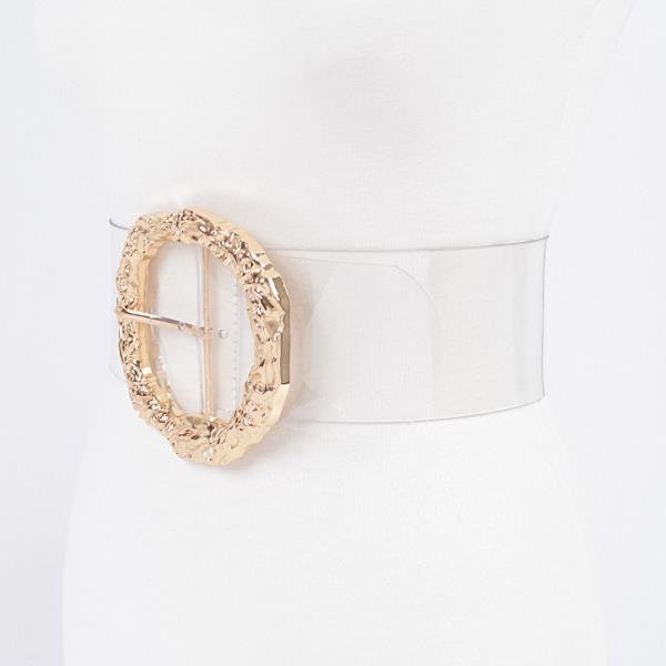 BIG VINTAGE ROUND METAL BUCKLE CLEAR BELT