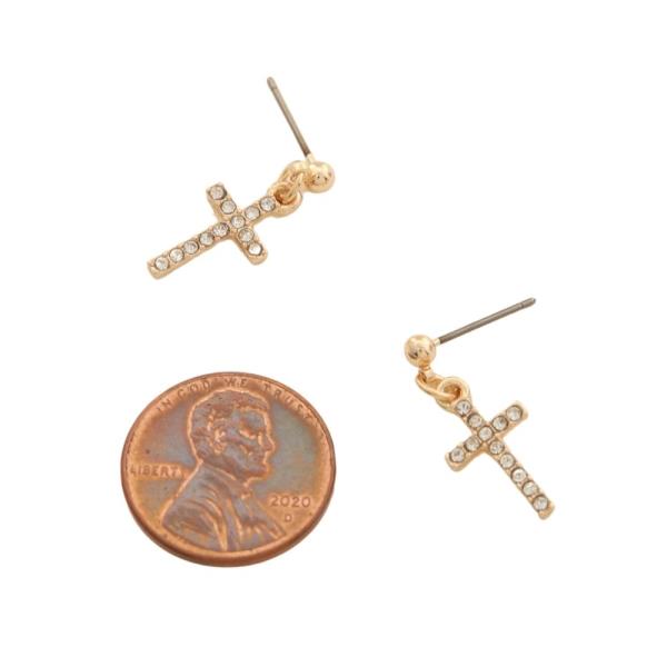 RHINESTONE CROSS DANGLE EARRING