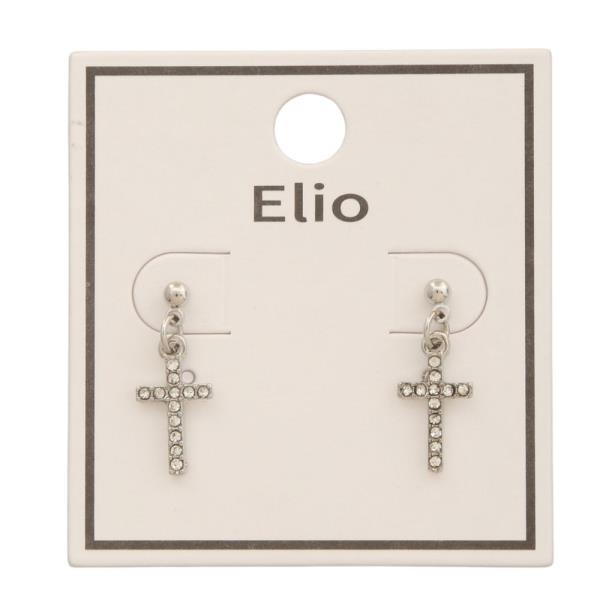 RHINESTONE CROSS DANGLE EARRING