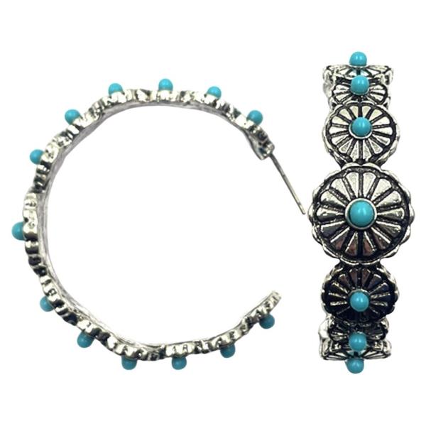 WESTERN FLOWER TQ HOOP EARRING