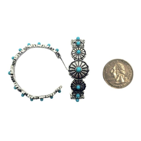 WESTERN FLOWER TQ HOOP EARRING