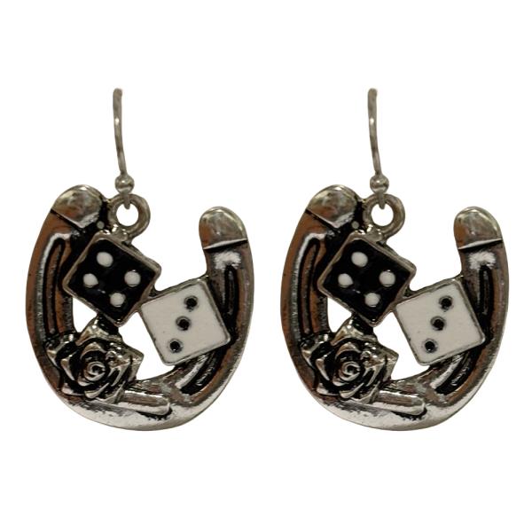 WESTERN HORSESHOE DICE DANGLE EARRING