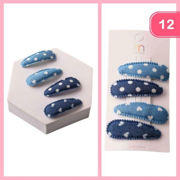 HEART DOT DENIM SNAP HAIR CLIPS (12 UNITS)