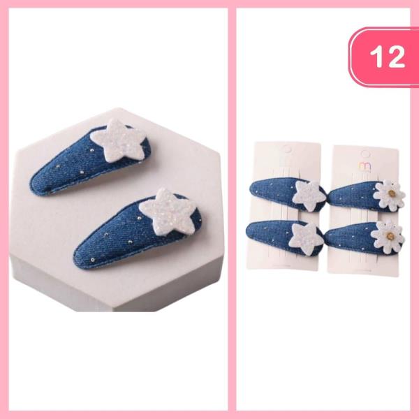 GLITTER SHAPE DENIM SNAP HAIR CLIP (12 UNITS)