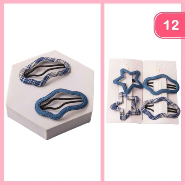 SHAPED DENIM PLAID SNAP HAIR CLIP (12 UNITS)