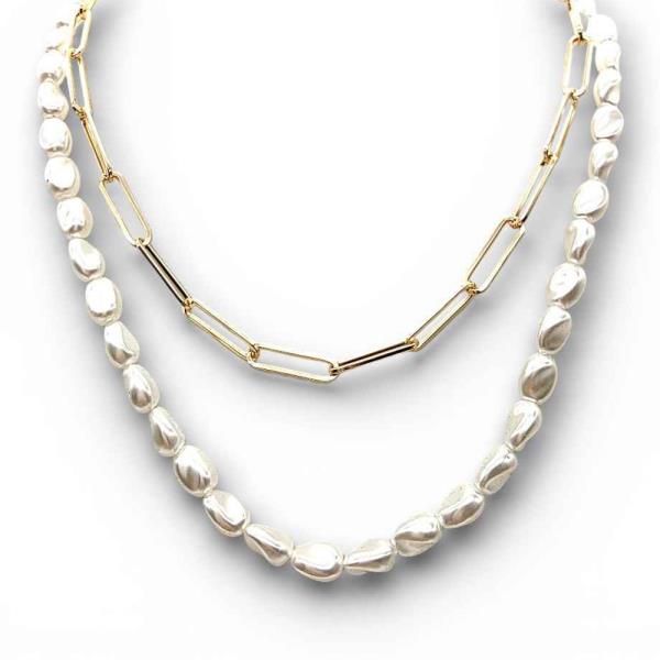 PEARL & GOLD PAPERCLIP NECKLACE