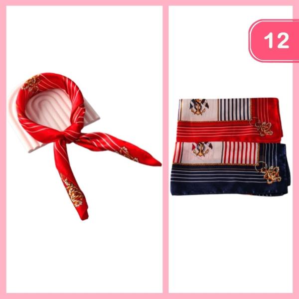 NAUTICAL STRIPE SQUARE SILK LIKE SCARF (12 UNITS)