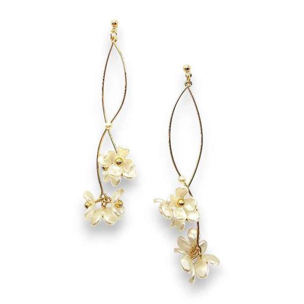 WIRE OVAL DOUBLE FLOWER CLUSTER DROP EARRING