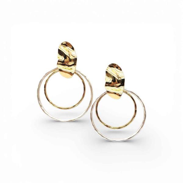 TWO TONE DUAL ORGANIC CIRCLE DROP EARRING