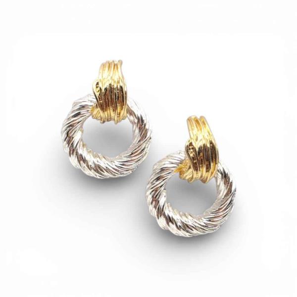 TWO TONE TWISTED ROPE RING DROP EARRING