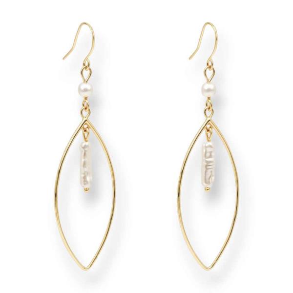 LONG OPEN MARQUISE WIRE WITH SMALL PEARL DROP EARRING