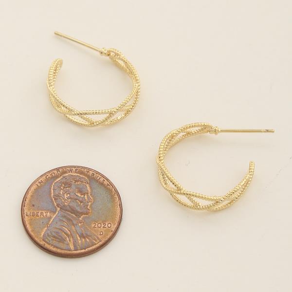 14K GOLD DIPPED TEXTURED OPEN BRAIDED ROPE DESIGN HOOP EARRING