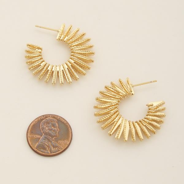 14K GOLD DIPPED SPIKE SUNBURST OPEN HOOP EARRING