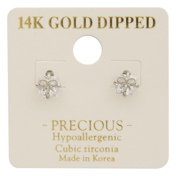 14K GOLD DIPPED CZ BOW EARRING