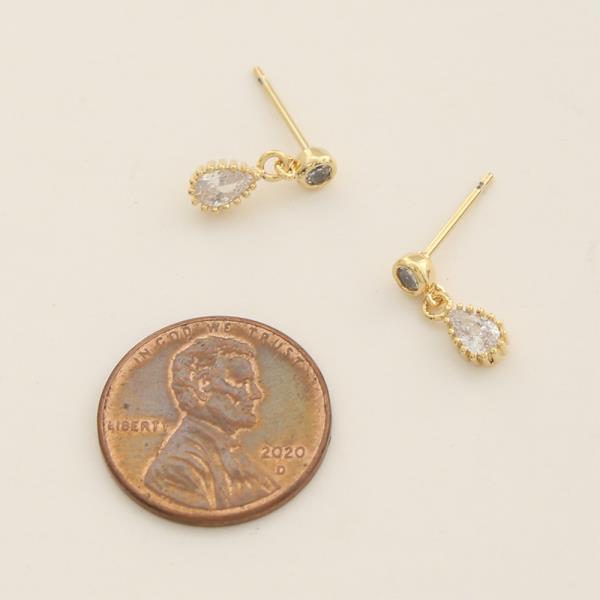 14K GOLD DIPPED CZ TEARDROP SHAPED DANGLING EARRING