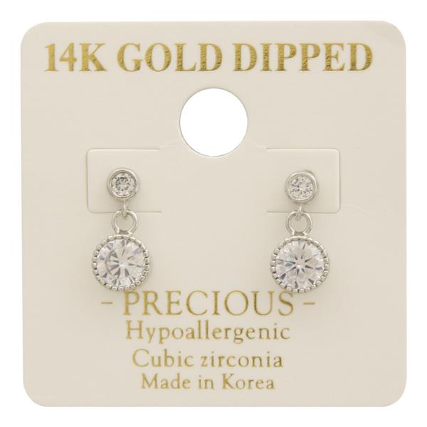 14K GOLD DIPPED CZ STONE DROP DESIGN EARRING