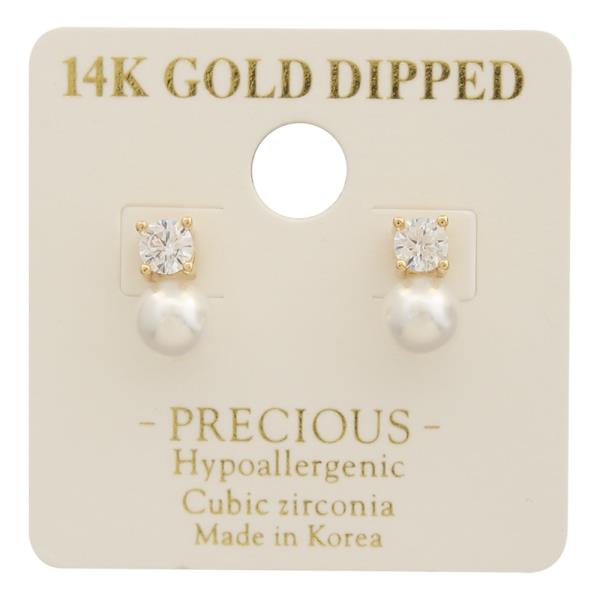 14K GOLD DIPPED CZ PEARL STUD EARRING
