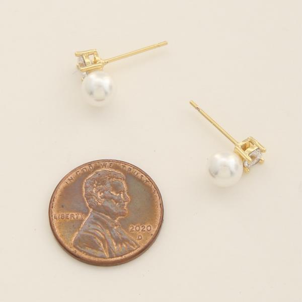 14K GOLD DIPPED CZ PEARL STUD EARRING