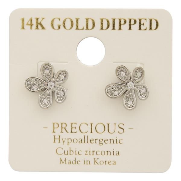 14K GOLD DIPPED CZ FLORAL STUD EARRING
