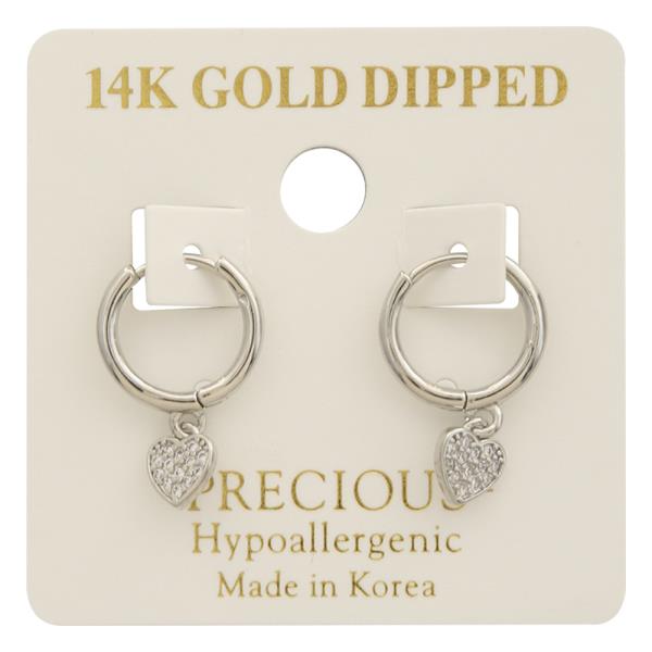 14K GOLD DIPPED SPARKLY HEART HUGGIE HOOP EARRING