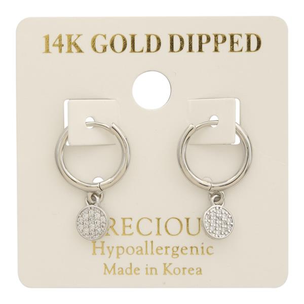 14K GOLD DIPPED SPARKLY CIRCLE HUGGIE HOOP EARRING