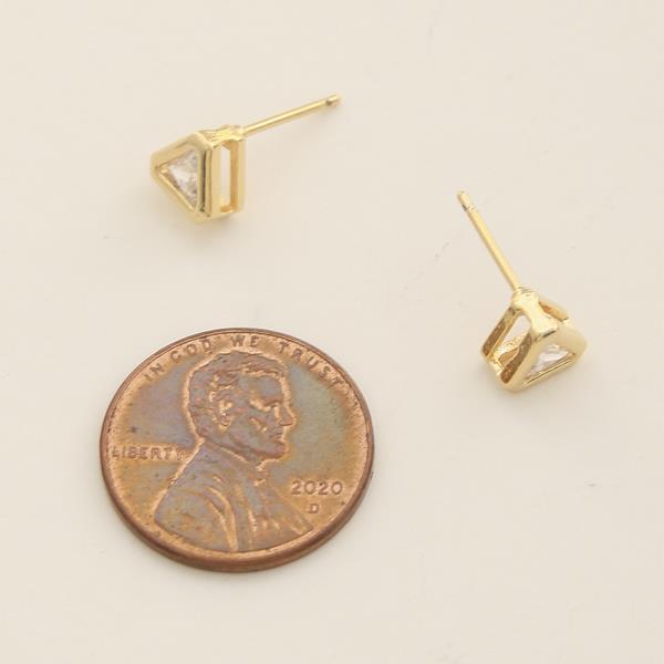14K GOLD DIPPED CZ STONE TRIANGLE EARRING