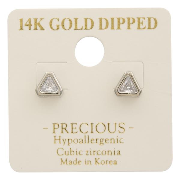14K GOLD DIPPED CZ STONE TRIANGLE EARRING