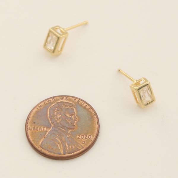 14K GOLD DIPPED CZ STONE RECTANGULAR EARRING