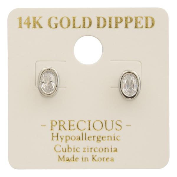 14K GOLD DIPPED CZ STONE OVAL EARRING