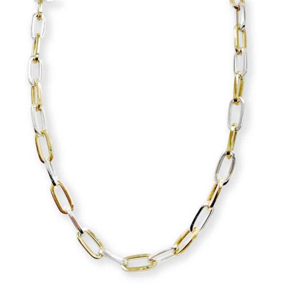 TWO-TONE SMALL ELONGATED PAPERCLIP CHAIN NECKLACE