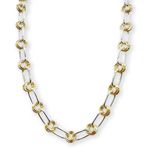 TWO-TONE OVAL LINK ROUND CONNECTOR CHAIN NECKLACE