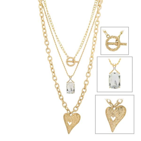 CRYSTAL STONE HEART PENDANT LAYERED NECKLACE