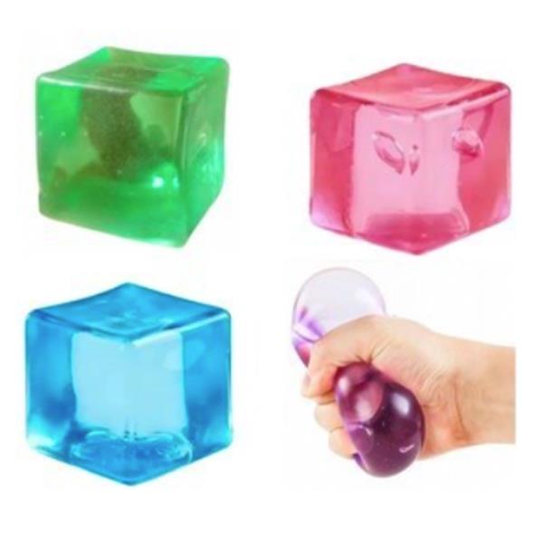 CUBE SQUISHY SQUEEZE STRETCH GEL CUBE TOY DISPLAY SET (12 UNITS)