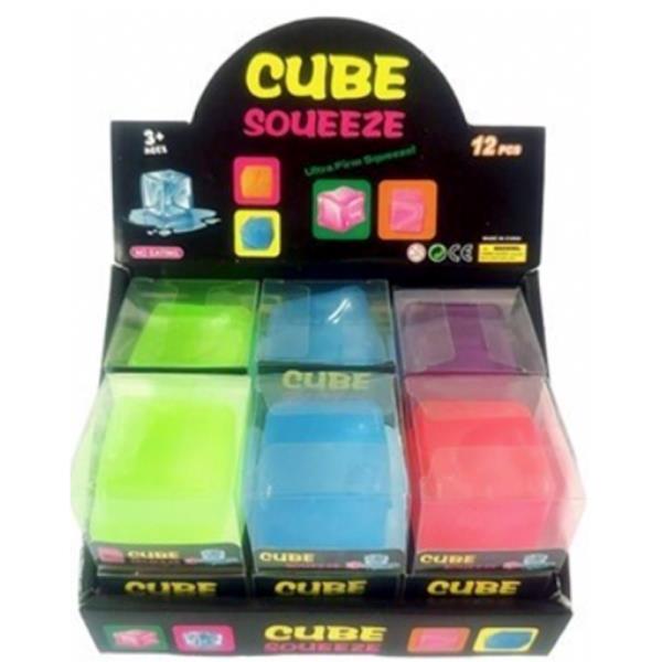 CUBE SQUISHY SQUEEZE STRETCH GEL CUBE TOY DISPLAY SET (12 UNITS)