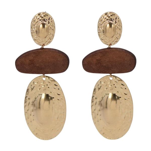 WOOD HAMMERED METAL DROP EARRING