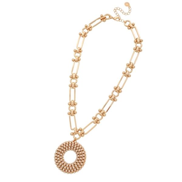 METAL CHAIN PEARL ROUND PENDANT NECKLACE