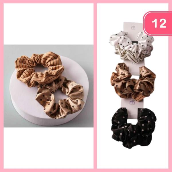 POLKA DOT PINSTRIPE MIX SCRUNCHIES (12 UNITS)