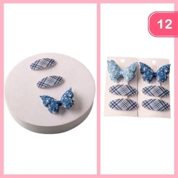 DENIM BUTTERFLY PLAID MIX CLIP SET (12 UNITS)