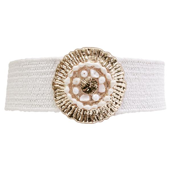 SEALIFE SHELL BEAD METAL BUCKLE STRAW ELASTIC BELT