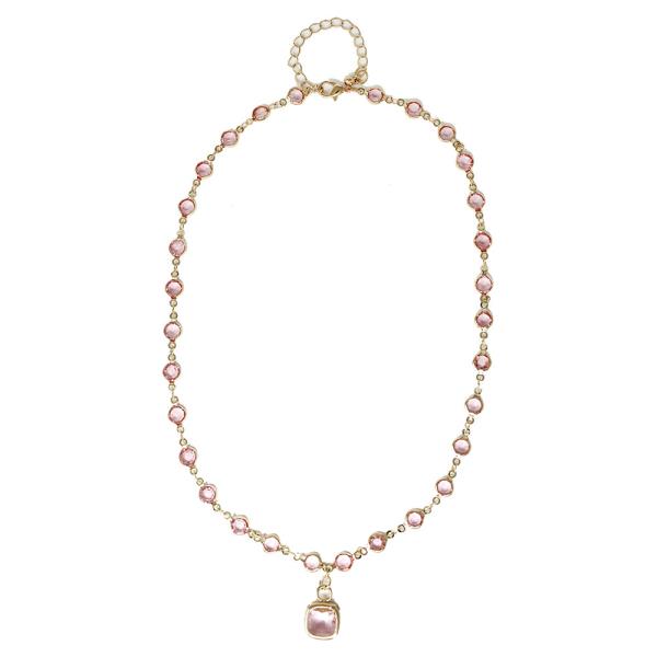 DISC BEADED WITH COLOR SQUARE PENDANT NECKLACE