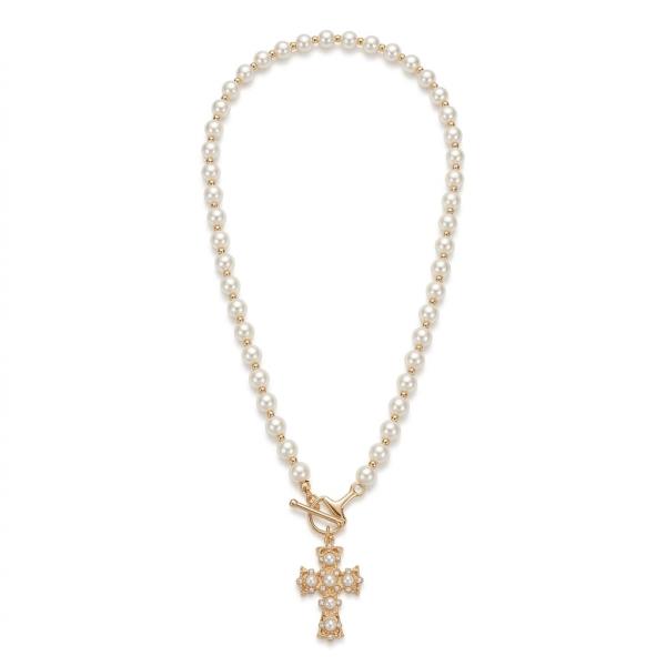 PEARL CROSS PENDANT NECKLACE