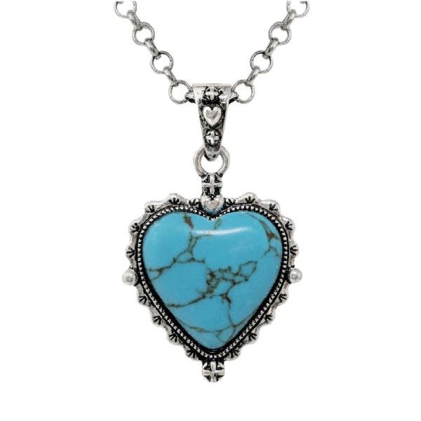 WESTERN HAND STONE HEART PENDANT NECKLACE
